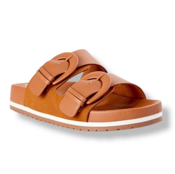 Shoes - #151 New Cognac Waterproof Double Strap Buckles Slide Sandals Women Shoes Size 8